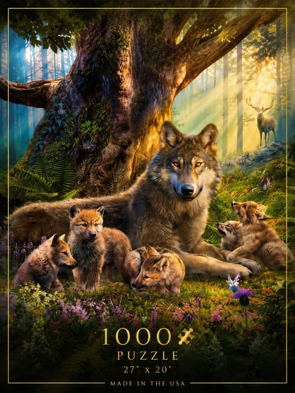 Ceaco Wolves 1000 Piece Puzzle Mother Wolf Cubs Forest Wildlife